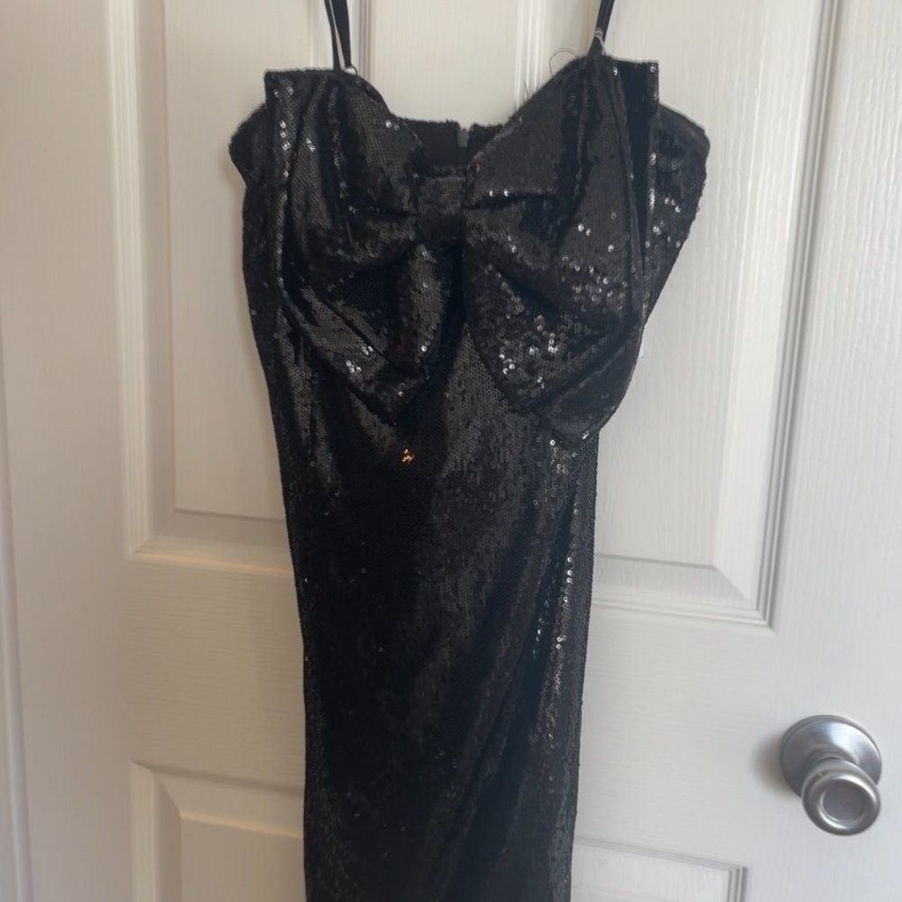 Black Sequin Bow Holiday Sparkly Dress